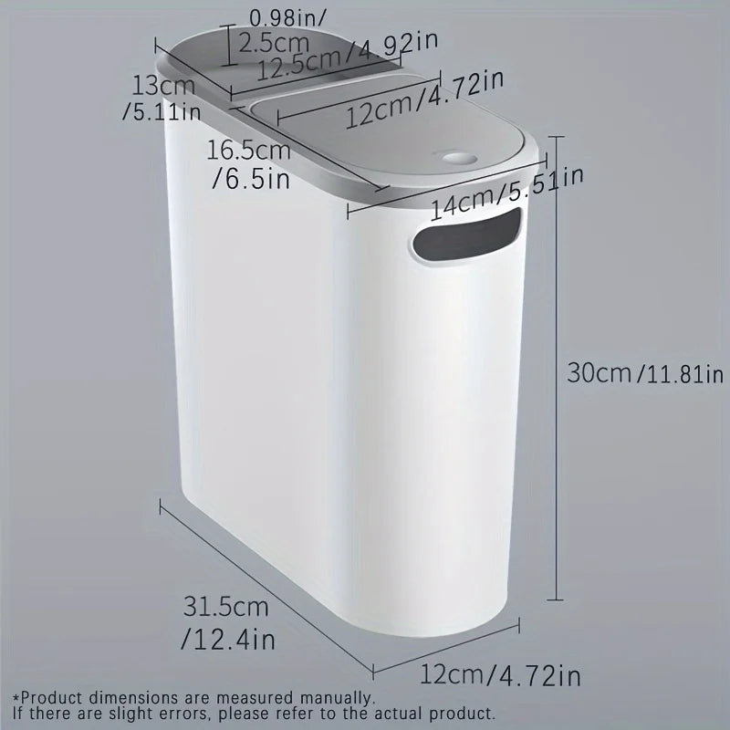 10L Slim Press-Type Bathroom Trash Can with Lid – Modern Leakproof Waste Bin for Home & Office