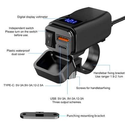 Motorcycle USB Charger QC3.0 / PD – Fast Charging with Waterproof Voltmeter – BAMİR Online Store’s