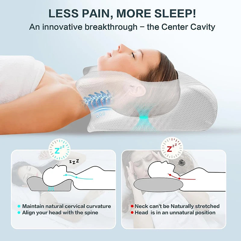Memory Foam Cervical Pillow - 2-in-1 Ergonomic Orthopedic Neck Pain Relief Pillow