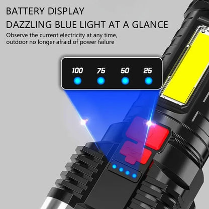 5 LED High Power Tactical Flashlight - Ultra Bright USB Rechargeable, Waterproof, 3 Modes with Side Light for Camping & Emergency
