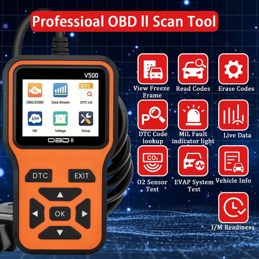 Car OBD2 Scanner V500 – Engine Fault Code Reader, Battery Voltage Tester & Live Data Diagnostic Tool