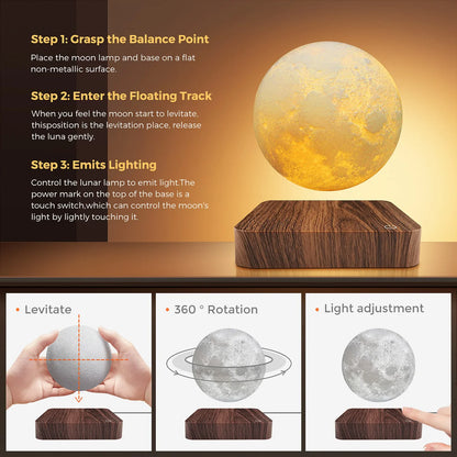 Floating Moon Lamp – Real Magnetic Levitation Night Light with Premium Wooden Base (3 Light Modes)