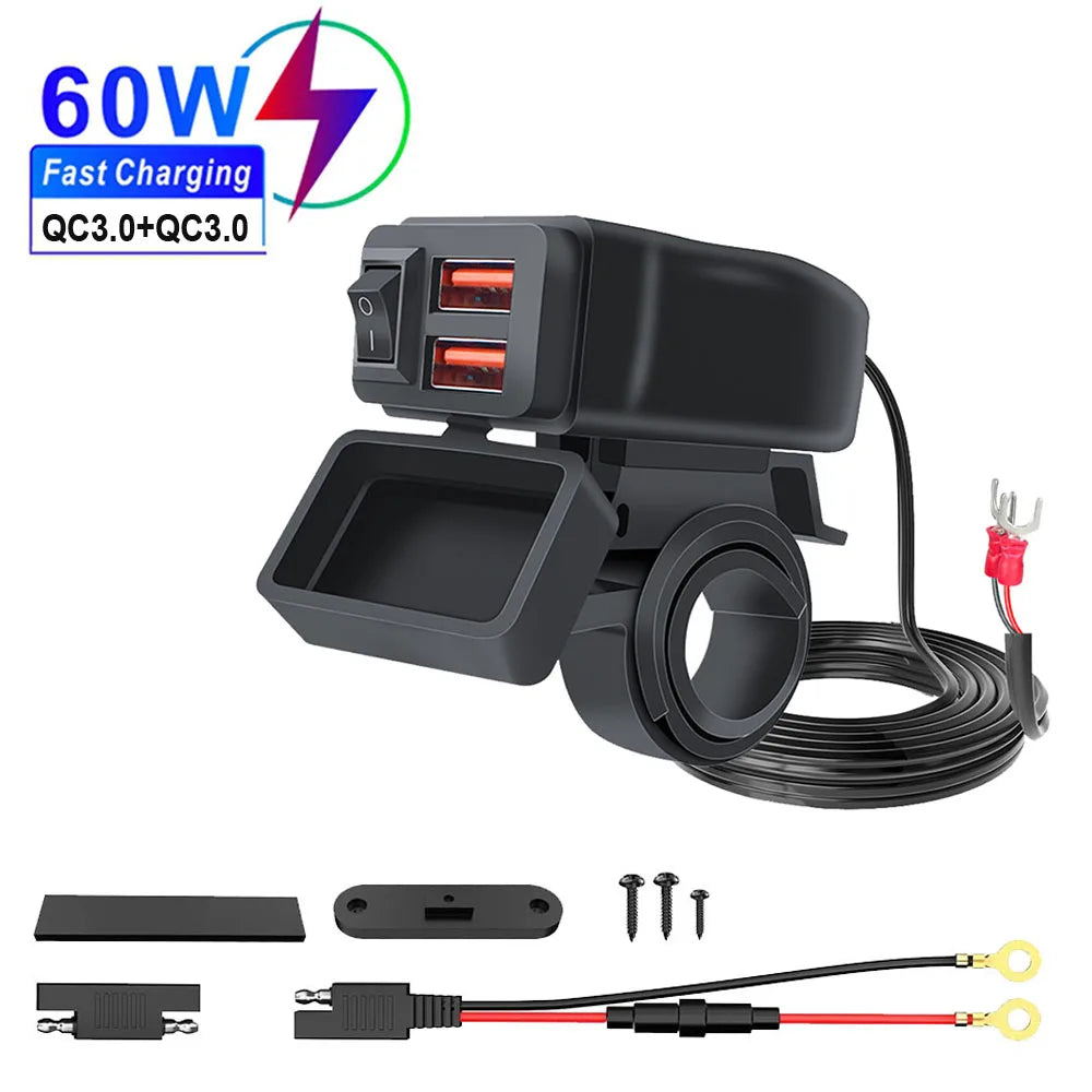 Motorcycle USB Charger QC3.0 / PD – Fast Charging with Waterproof Voltmeter – BAMİR Online Store’s