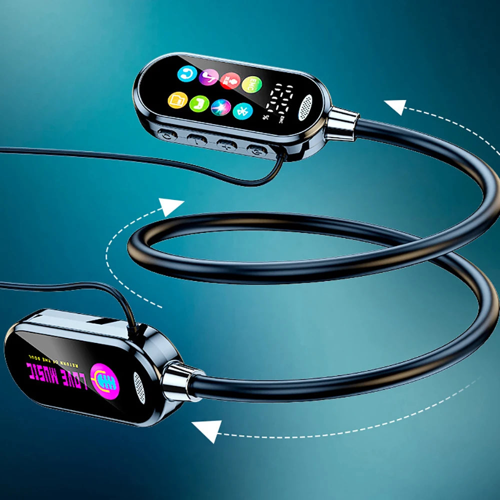 Bluetooth 5.4 Neckband Headphones with Color Screen – Wireless Noise Cancelling Earbuds with HD Mic, Long Battery Life & Smart Display