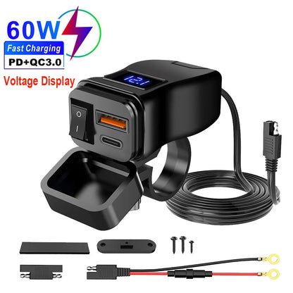 Motorcycle USB Charger QC3.0 / PD – Fast Charging with Waterproof Voltmeter – BAMİR Online Store’s