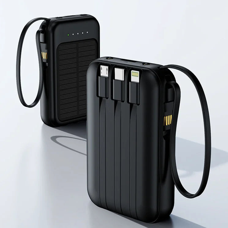 50000mAh Ultra Capacity Solar Power Bank Built Cables Solar Charger 2 USB Ports External Charger Powerbank with LED Light