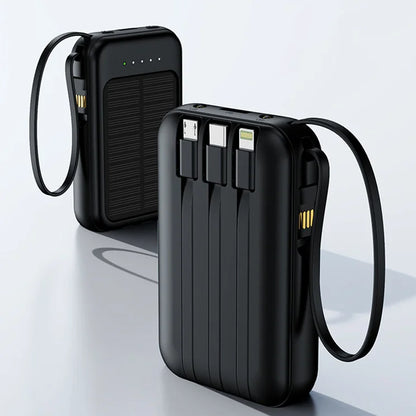 50000mAh Ultra Capacity Solar Power Bank Built Cables Solar Charger 2 USB Ports External Charger Powerbank with LED Light