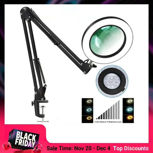 LED Magnifying Glass Lamp - Adjustable Desk Magnifier with Light
