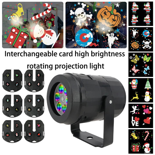 LED Christmas Projection Light - 6 Card Patterns Holiday Atmosphere Lamp