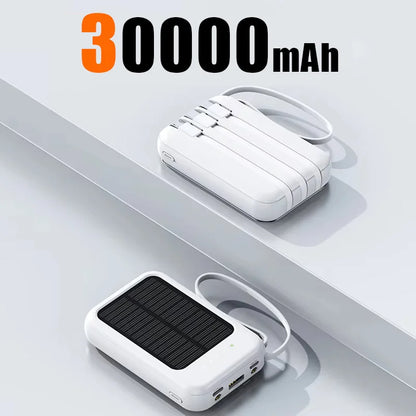 50000mAh Ultra Capacity Solar Power Bank Built Cables Solar Charger 2 USB Ports External Charger Powerbank with LED Light