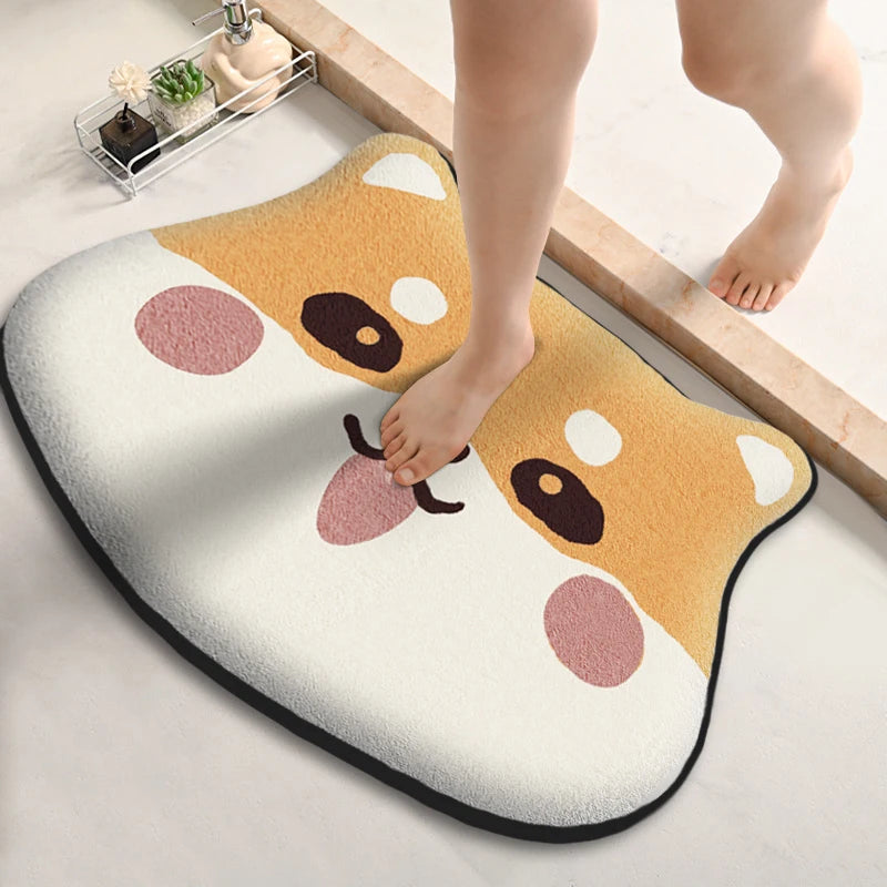 Cute Cartoon Bathroom Absorbent Anti-Slip Foot Mat – Soft Flannel, Fast Drying, Dirt-Resistant, Perfect for Shower, Entrance & Bedroom