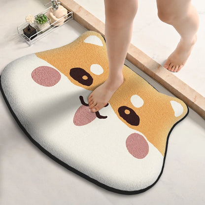 Cute Cartoon Bathroom Absorbent Anti-Slip Foot Mat – Soft Flannel, Fast Drying, Dirt-Resistant, Perfect for Shower, Entrance & Bedroom