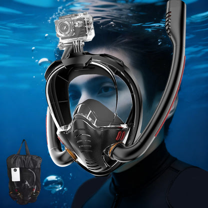 Full Face 180° Snorkel Mask | Anti-Fog, Anti-Leak, Dual-Tube System | GoPro Mount | Adult Diving & Swimming Gear – L/XL & S/M