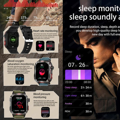 New Professional outdoor Military Smart Watch Men Flashlight Compass Waterproof Outdoor Sport Tracker Bluetooth Call Smartwatch