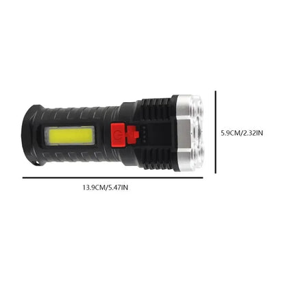 5 LED High Power Tactical Flashlight - Ultra Bright USB Rechargeable, Waterproof, 3 Modes with Side Light for Camping & Emergency