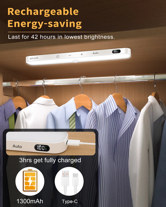 BAMİR UltraBright Motion Sensor Cabinet Light - Wireless Rechargeable LED Bar, 60 LEDs, Auto On/Off, USB Fast Charge for Kitchen, Closet & Home