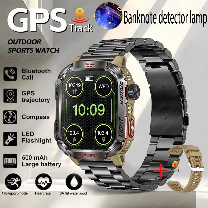 New Professional outdoor Military Smart Watch Men Flashlight Compass Waterproof Outdoor Sport Tracker Bluetooth Call Smartwatch