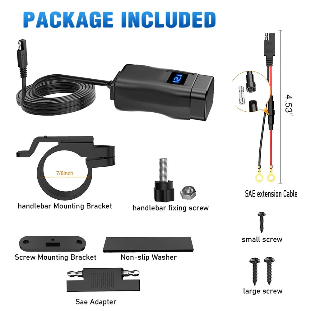 Motorcycle USB Charger QC3.0 / PD – Fast Charging with Waterproof Voltmeter – BAMİR Online Store’s