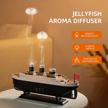 Titanic Ship-Shaped 250ml Aromatherapy Humidifier | Remote Control | LED Mist Ring | Essential Oil Diffuser for Bedroom & Relaxation – EU/US Plug