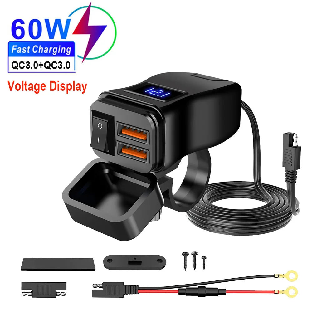Motorcycle USB Charger QC3.0 / PD – Fast Charging with Waterproof Voltmeter – BAMİR Online Store’s