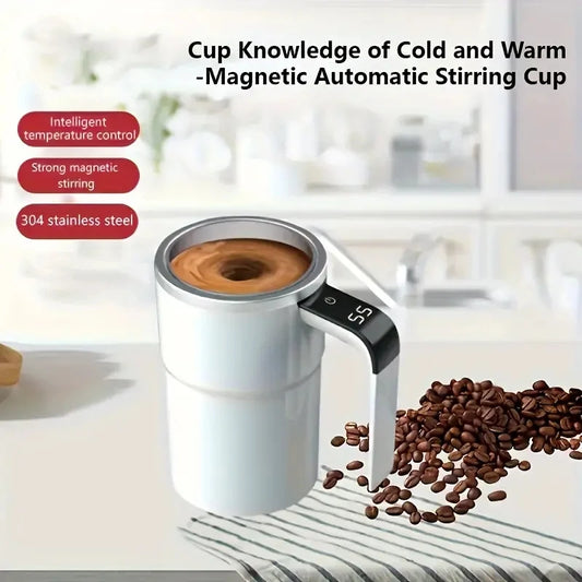 Smart Self-Stirring Coffee Mug with LED Display | USB Rechargeable Magnetic Mixer Cup (200-400ml)