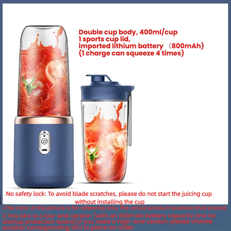 1PCS Portable Juice Extractor - Rechargeable Small Juicer Cup with Mixing Function (2 Cups)