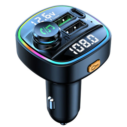Bluetooth 5.0 FM Transmitter for Car – Handsfree Calling, Fast USB Charging, LED Display, MP3 Player, Voltage Monitor