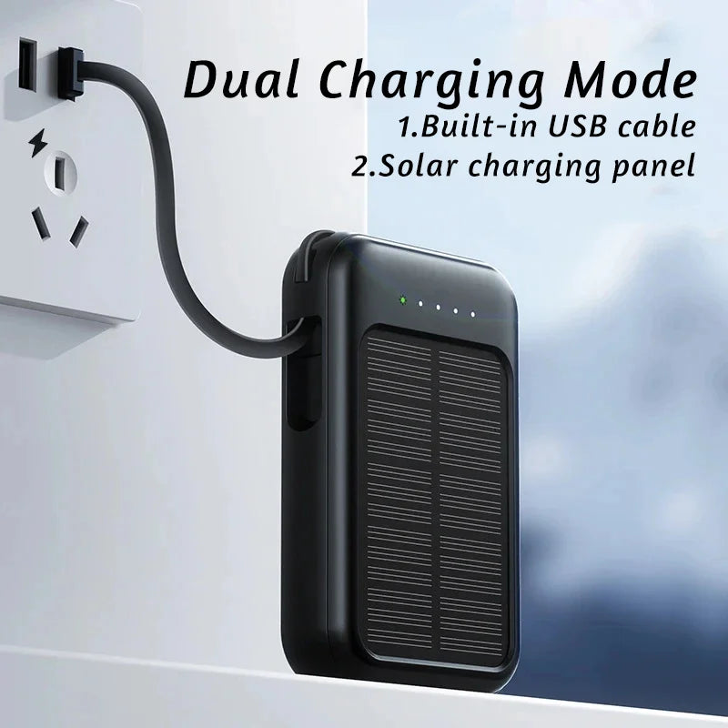 50000mAh Ultra Capacity Solar Power Bank Built Cables Solar Charger 2 USB Ports External Charger Powerbank with LED Light