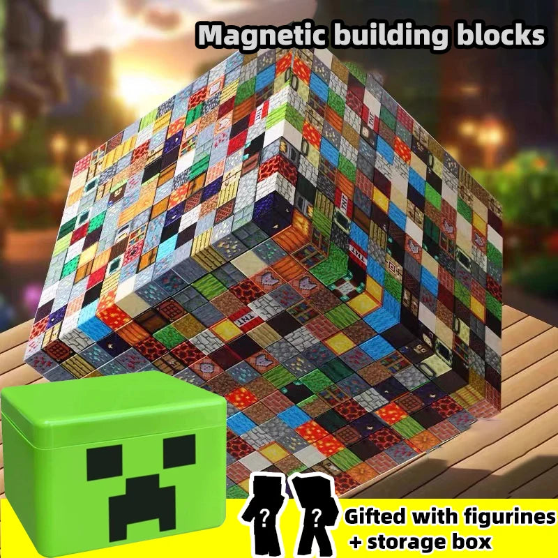 Magnetic Building Blocks - Creative Construction Toy Set with Figures & Storage Box