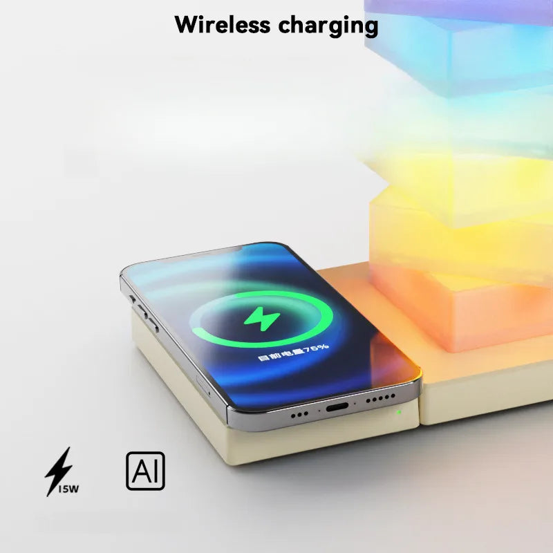 DIY Color Night Light - 15W Wireless Charging Phone Stand with Ambient Lamp