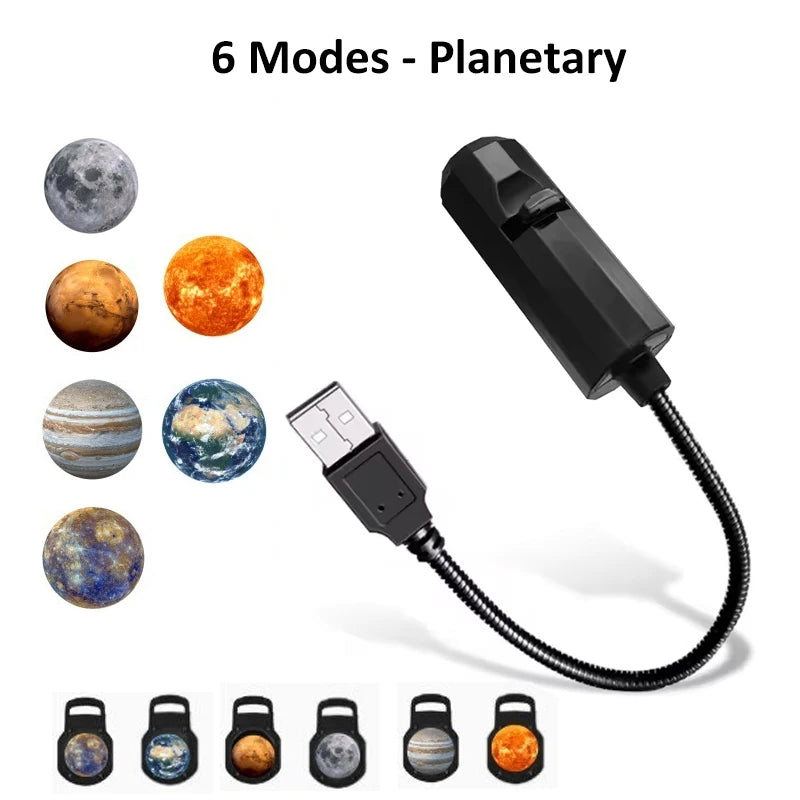 USB Projection Light - 5V LED Atmosphere Lamp with Changeable Patterns (Moon, Planet, Halloween, Christmas)