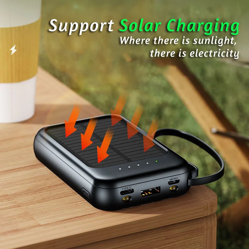 50000mAh Ultra Capacity Solar Power Bank Built Cables Solar Charger 2 USB Ports External Charger Powerbank with LED Light