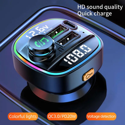 Bluetooth 5.0 FM Transmitter for Car – Handsfree Calling, Fast USB Charging, LED Display, MP3 Player, Voltage Monitor