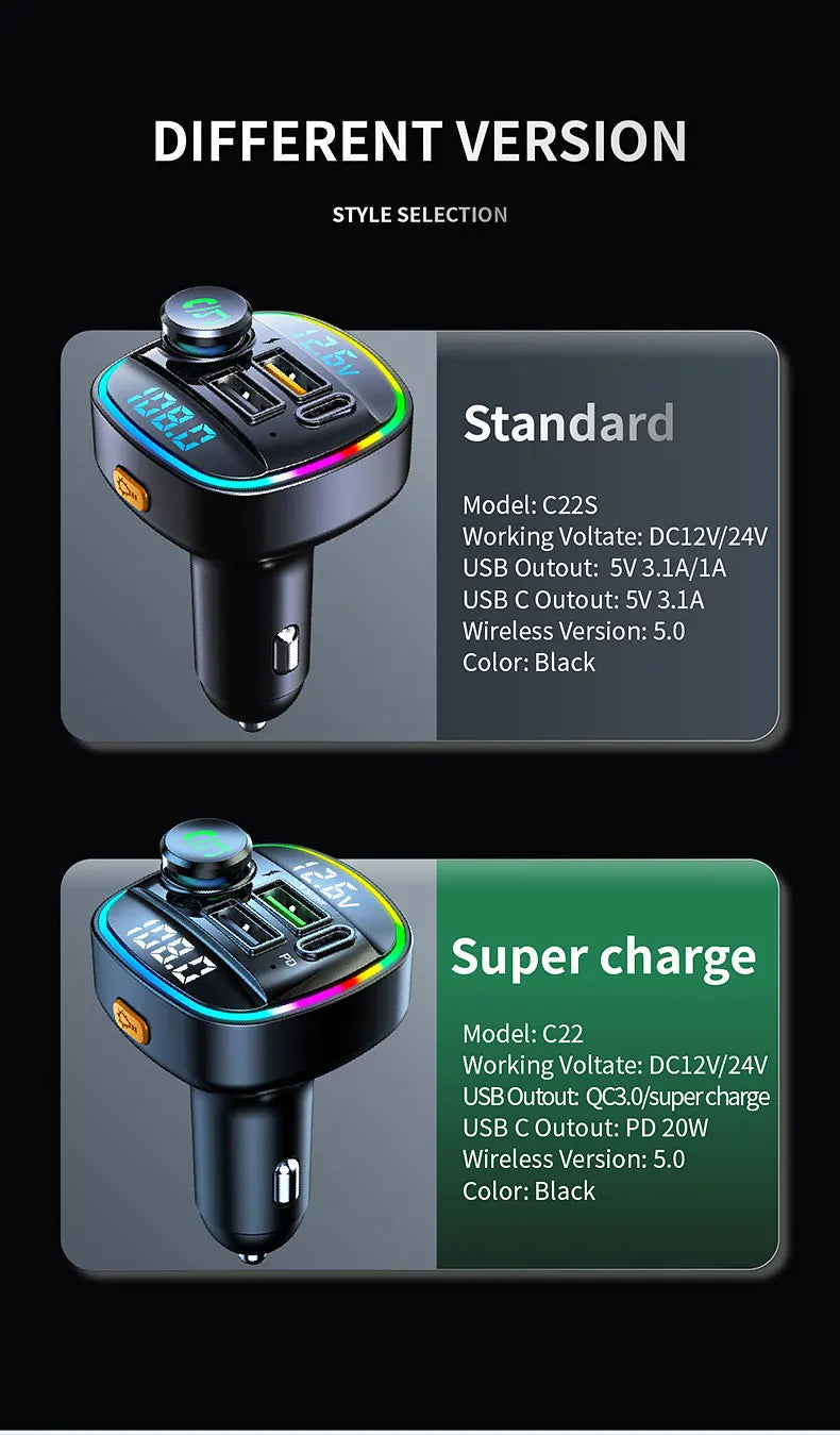 Bluetooth 5.0 FM Transmitter for Car – Handsfree Calling, Fast USB Charging, LED Display, MP3 Player, Voltage Monitor