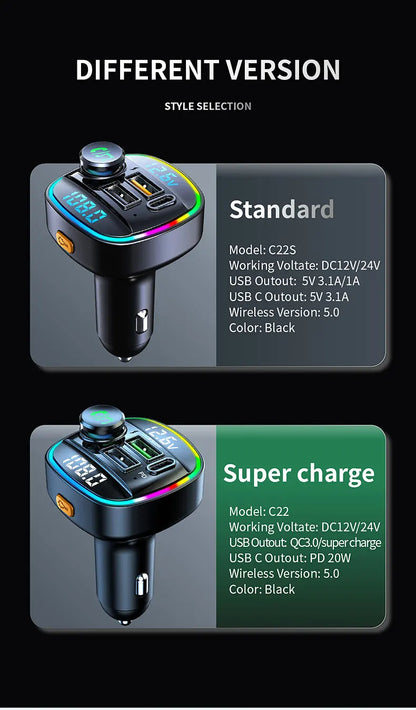 Bluetooth 5.0 FM Transmitter for Car – Handsfree Calling, Fast USB Charging, LED Display, MP3 Player, Voltage Monitor