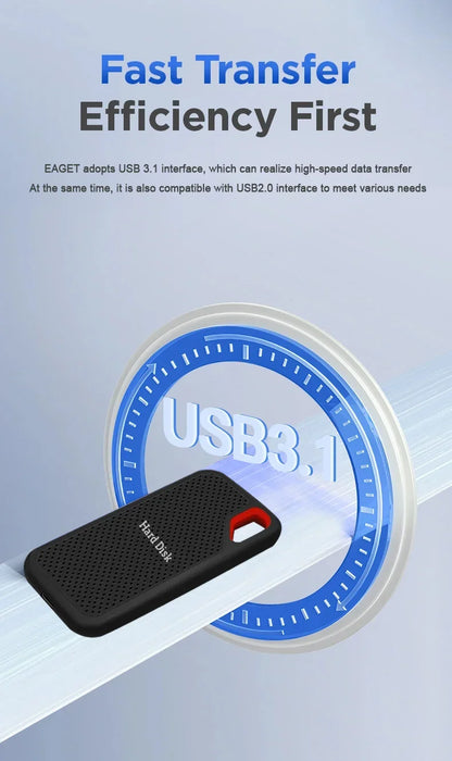 Portable SSD External Hard Drive - High Speed USB 3.1 Type-C Storage Device (1TB-256TB)