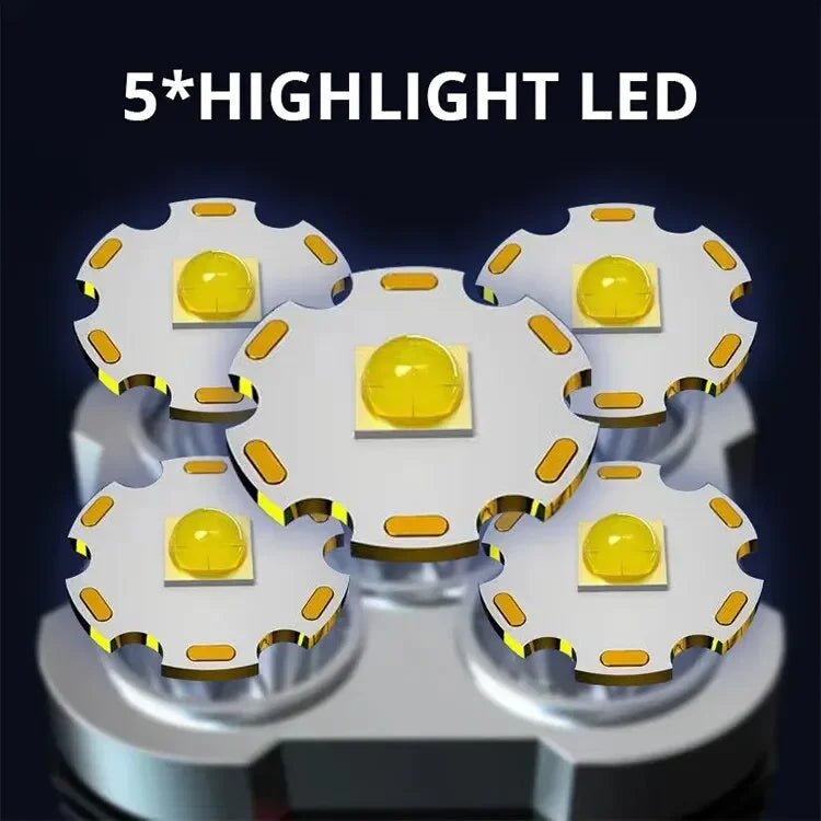 5 LED High Power Tactical Flashlight - Ultra Bright USB Rechargeable, Waterproof, 3 Modes with Side Light for Camping & Emergency