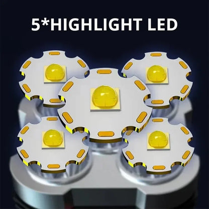 5 LED High Power Tactical Flashlight - Ultra Bright USB Rechargeable, Waterproof, 3 Modes with Side Light for Camping & Emergency