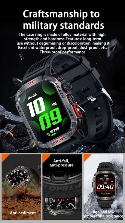 New Professional outdoor Military Smart Watch Men Flashlight Compass Waterproof Outdoor Sport Tracker Bluetooth Call Smartwatch