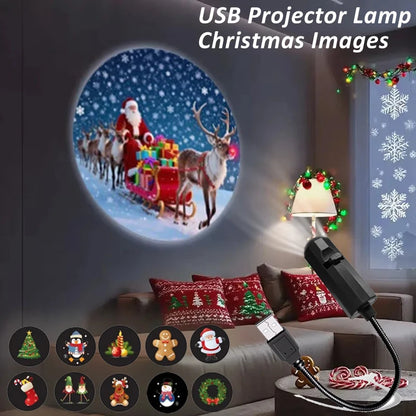 LED Christmas Projector Light - USB Powered Night Light with 4/10 Modes