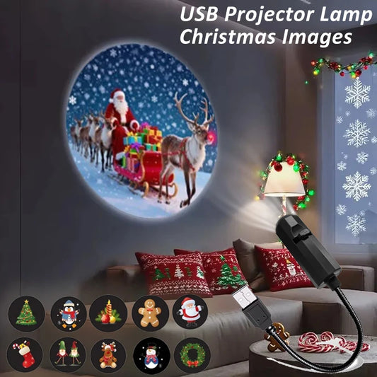 LED Christmas Projector Light - USB Powered Night Light with 4/10 Modes