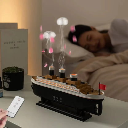 Titanic Ship-Shaped 250ml Aromatherapy Humidifier | Remote Control | LED Mist Ring | Essential Oil Diffuser for Bedroom & Relaxation – EU/US Plug
