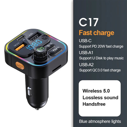 Bluetooth 5.0 FM Transmitter for Car – Handsfree Calling, Fast USB Charging, LED Display, MP3 Player, Voltage Monitor