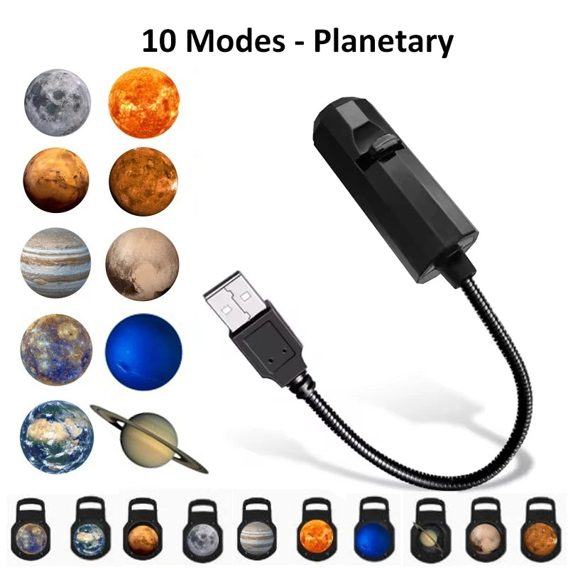 USB Projection Light - 5V LED Atmosphere Lamp with Changeable Patterns (Moon, Planet, Halloween, Christmas)