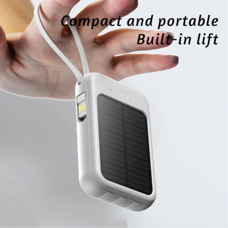 50000mAh Ultra Capacity Solar Power Bank Built Cables Solar Charger 2 USB Ports External Charger Powerbank with LED Light