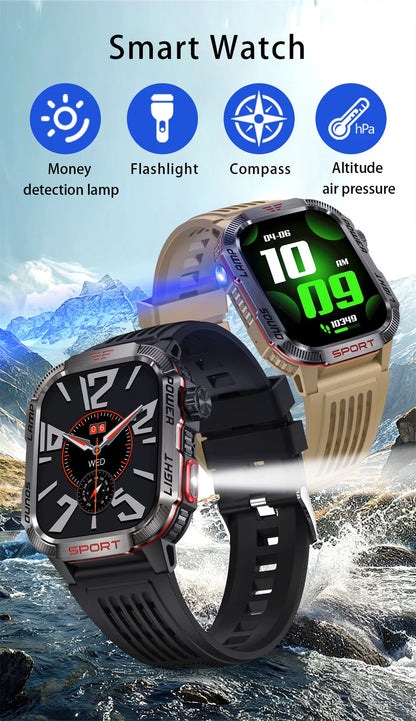 New Professional outdoor Military Smart Watch Men Flashlight Compass Waterproof Outdoor Sport Tracker Bluetooth Call Smartwatch