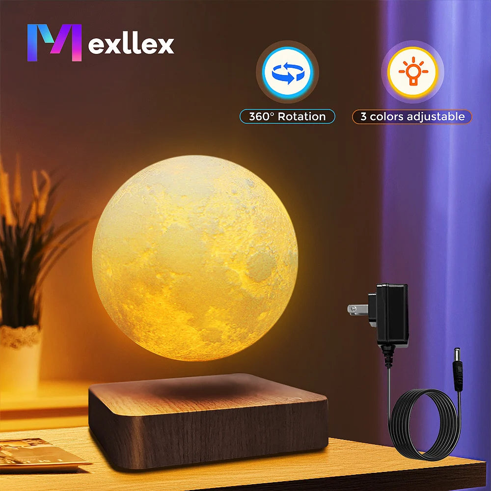 Floating Moon Lamp – Real Magnetic Levitation Night Light with Premium Wooden Base (3 Light Modes)