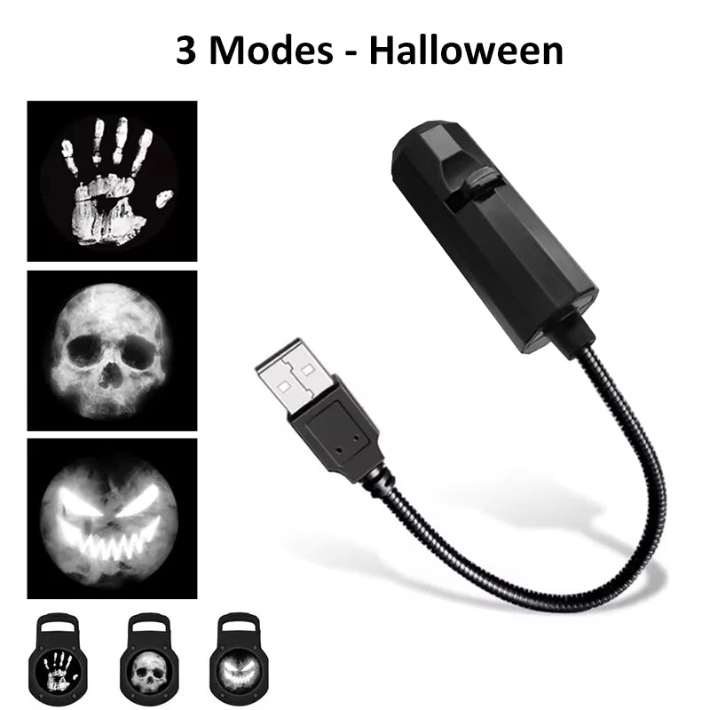 USB Projection Light - 5V LED Atmosphere Lamp with Changeable Patterns (Moon, Planet, Halloween, Christmas)