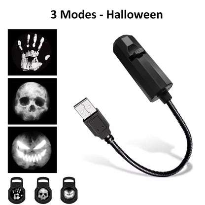 USB Projection Light - 5V LED Atmosphere Lamp with Changeable Patterns (Moon, Planet, Halloween, Christmas)