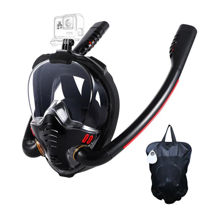 Full Face 180° Snorkel Mask | Anti-Fog, Anti-Leak, Dual-Tube System | GoPro Mount | Adult Diving & Swimming Gear – L/XL & S/M
